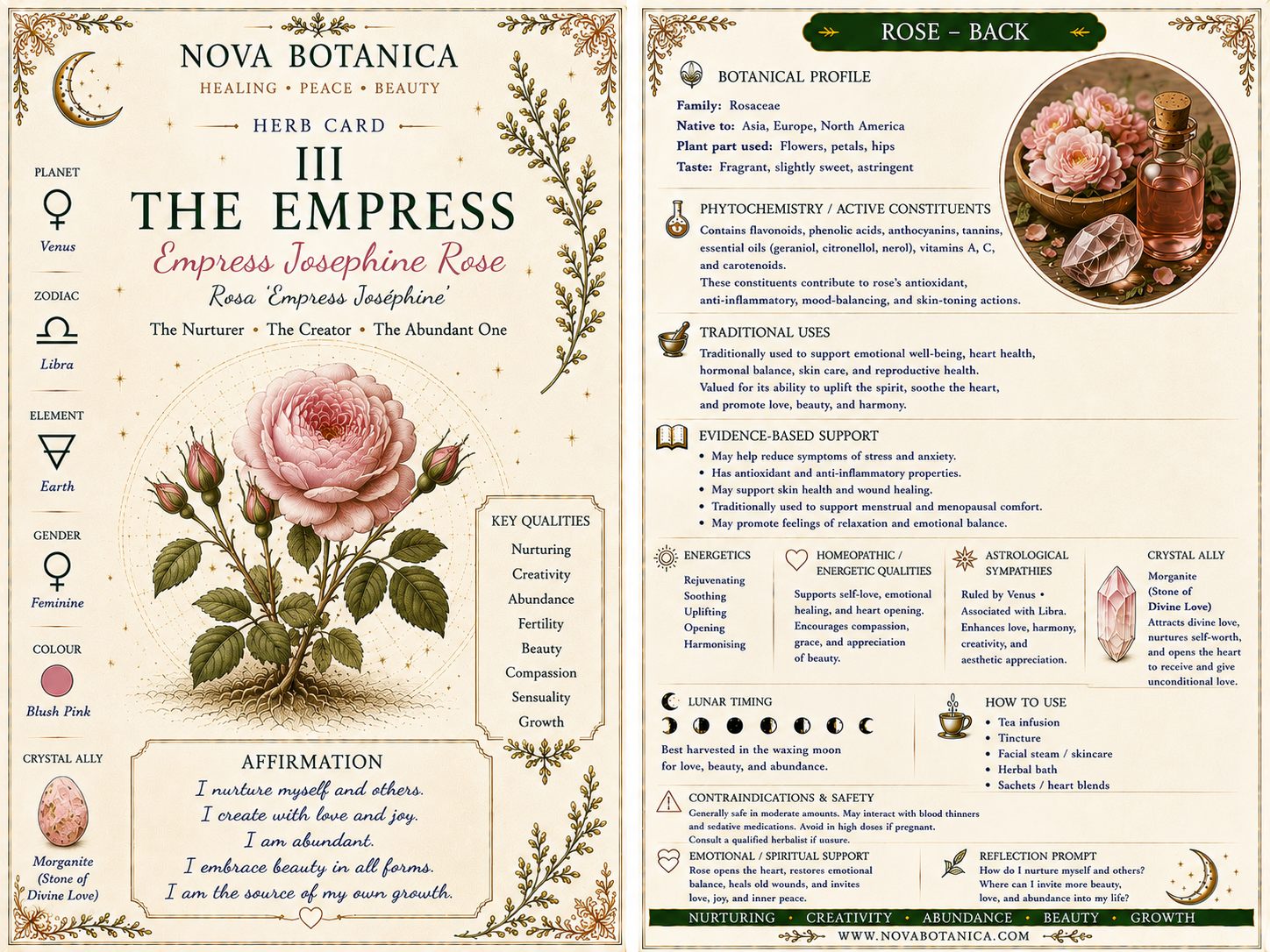 The Empress Rose front and back Nova Botanica card reading