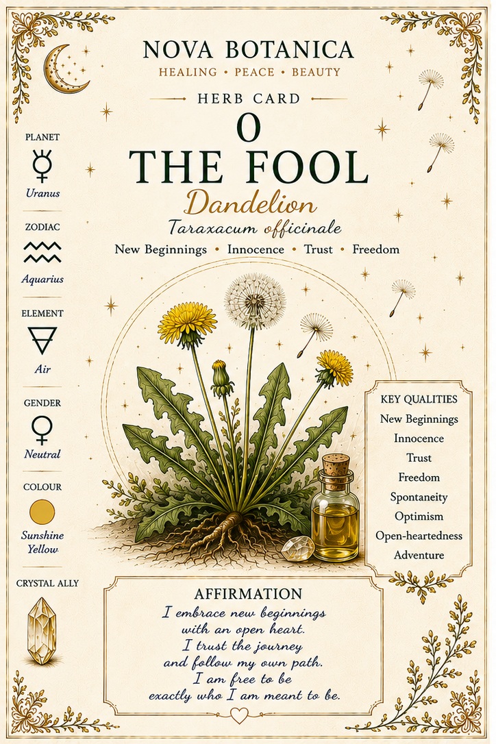 The Fool Dandelion Nova Botanica tarot card