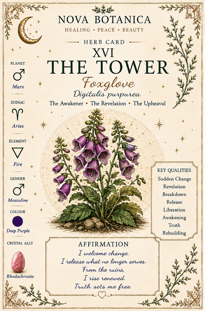 The Tower Foxglove Nova Botanica tarot card